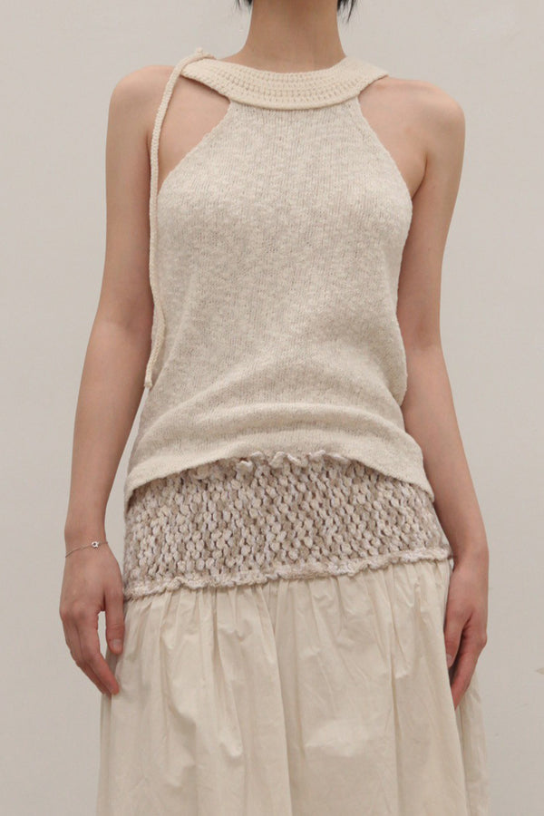 SWAYING/KNIT crochet collar strappy vest SW24SS1T21 white
